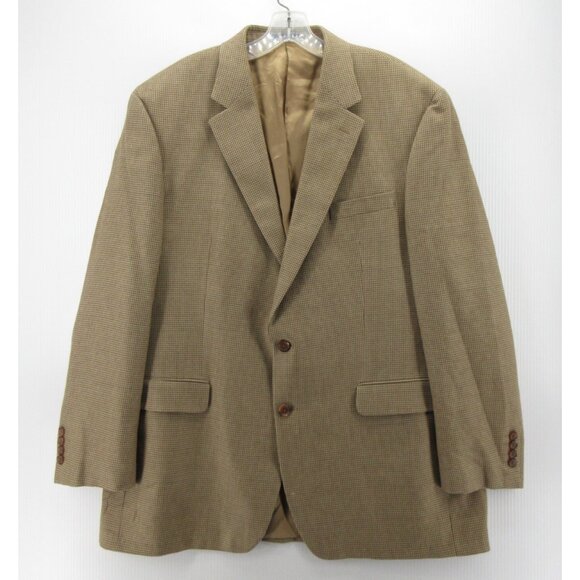 Ralph Lauren Sport Coat 46 Long Tan Blazer Silk Wool Houndstooth * - Picture 1 of 14
